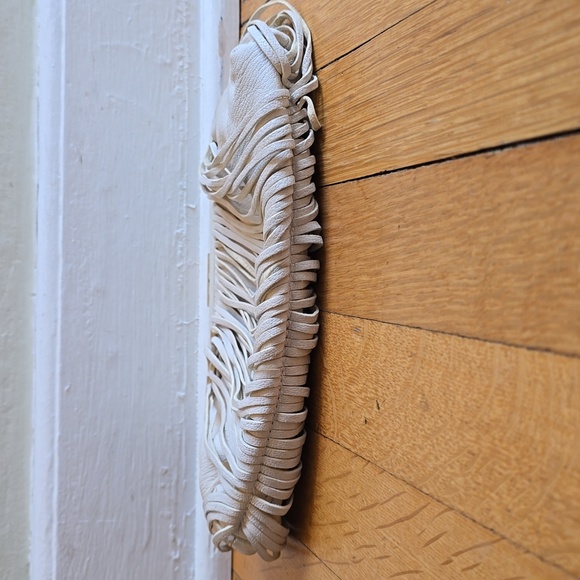 Clare V., Leather Strip Frame Clutch, Ivory, VGUC, 5.5" L x 9" W - Picture 6 of 15